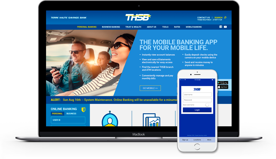 Laptop & Mobile Phone Displaying THSB Site and Login